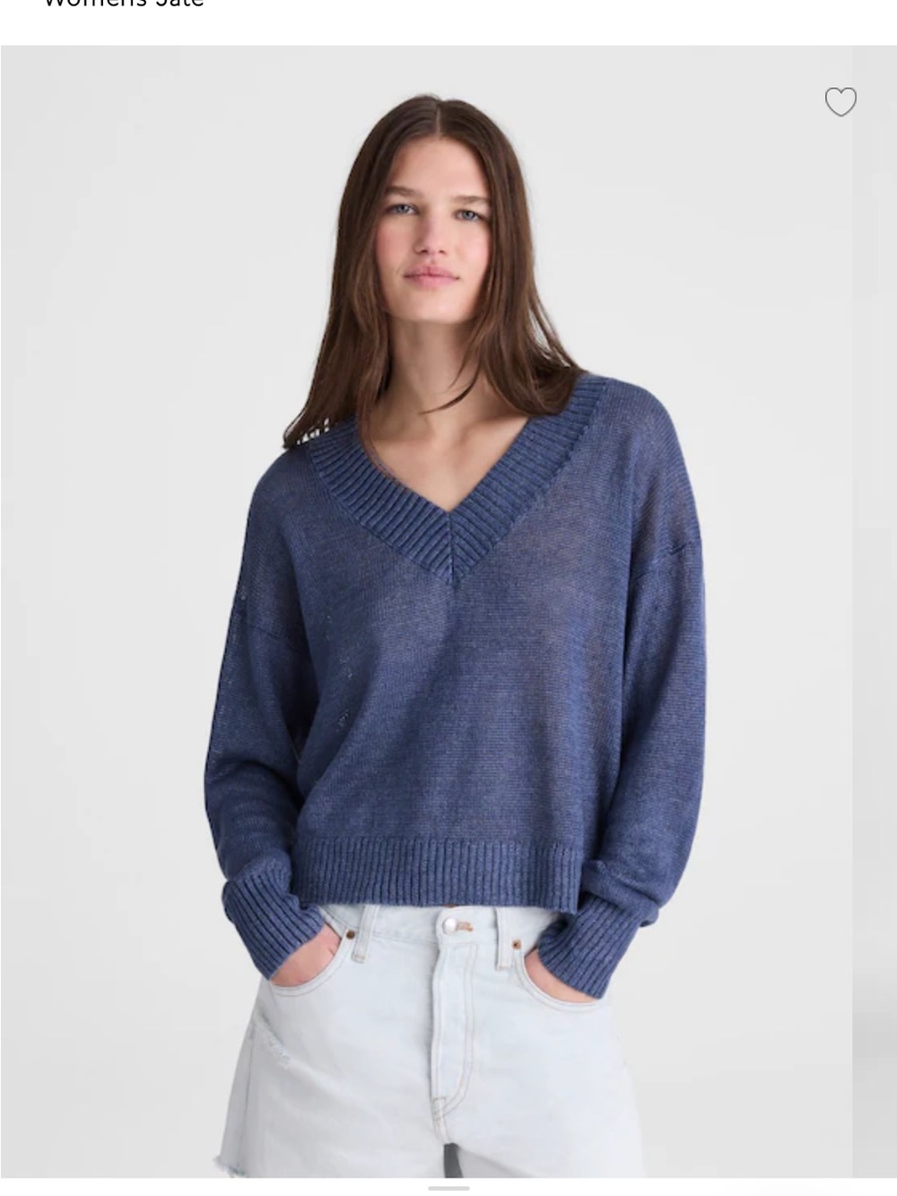 Madewell Deep V-Neck Sweater in 100% Linen- Petrol Navy